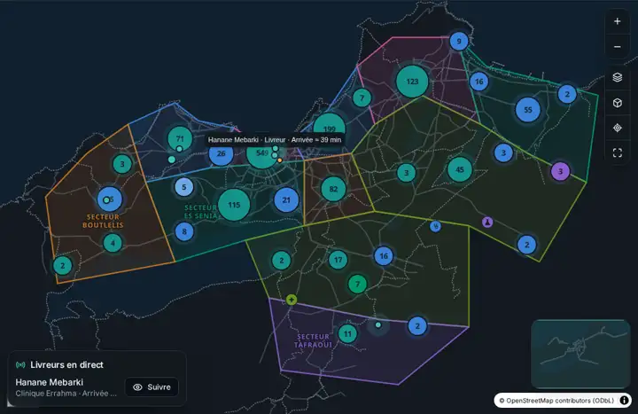 Carte du réseau de la wilaya d'Oran avec secteurs et établissements (données de démonstration)